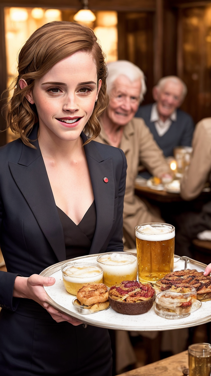 00699-2365639832-(masterpiece_1.2), EmWat69 as a sexy waitress with a tray of beer in her hands near the table, at the table cheerful elderly men.png